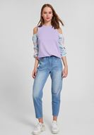 Bayan Mor Uzun Kollu Omuz Detaylı Sweatshirt