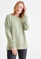 Bayan Yeşil Yanları Yırtmaç Detaylı Sweatshirt