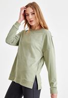 Bayan Yeşil Yanları Yırtmaç Detaylı Sweatshirt