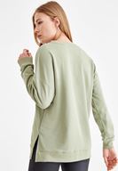 Bayan Yeşil Yanları Yırtmaç Detaylı Sweatshirt