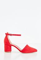 Bayan Kırmızı Toka Detaylı Yuvarlak Topuklu Ayakkabı