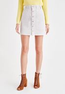 Bayan Gri Önü Düğme Detaylı Mini Etek