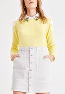 Bayan Gri Önü Düğme Detaylı Mini Etek