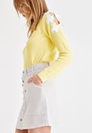 Bayan Gri Önü Düğme Detaylı Mini Etek