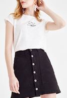 Bayan Siyah Önü Düğme Detaylı Mini Etek