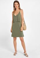 Bayan Yeşil Yumuşak Dokulu V Yaka Elbise