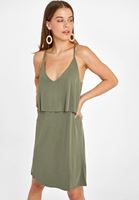 Bayan Yeşil Yumuşak Dokulu V Yaka Elbise