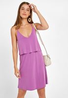 Bayan Lila Yumuşak Dokulu V Yaka Elbise