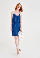 Bayan Lacivert Yumuşak Dokulu V Yaka Elbise