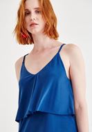 Bayan Lacivert Yumuşak Dokulu V Yaka Elbise