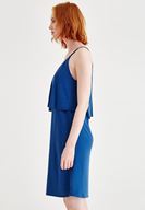 Bayan Lacivert Yumuşak Dokulu V Yaka Elbise