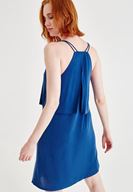 Bayan Lacivert Yumuşak Dokulu V Yaka Elbise