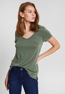 Bayan Yeşil Yumuşak Dokulu V Yaka Basic Tişört