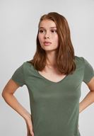 Bayan Yeşil Yumuşak Dokulu V Yaka Basic Tişört