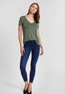 Bayan Yeşil Yumuşak Dokulu V Yaka Basic Tişört