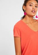 Bayan Kırmızı Yumuşak Dokulu V Yaka Basic Tişört