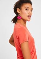 Bayan Kırmızı Yumuşak Dokulu V Yaka Basic Tişört