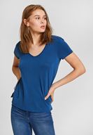 Bayan Lacivert Yumuşak Dokulu V Yaka Basic Tişört