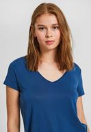 Bayan Lacivert Yumuşak Dokulu V Yaka Basic Tişört