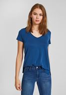 Bayan Lacivert Yumuşak Dokulu V Yaka Basic Tişört