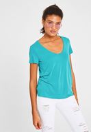 Bayan Yeşil Yumuşak Dokulu V Yaka Basic Tişört