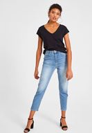 Bayan Siyah V Yaka Kısa Kollu Pamuk Tişört