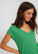 Bayan Yeşil V Yaka Kısa Kollu Pamuk Tişört