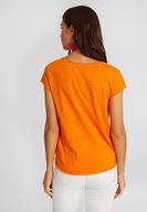 Bayan Turuncu V Yaka Kısa Kollu Pamuk Tişört
