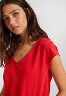 Bayan Kırmızı V Yaka Kısa Kollu Pamuk Tişört