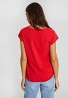 Bayan Kırmızı V Yaka Kısa Kollu Pamuk Tişört