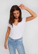 Bayan Beyaz V Yaka Kısa Kollu Pamuk Tişört