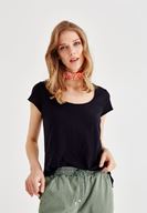 Bayan Siyah U Yaka Basic Tişört