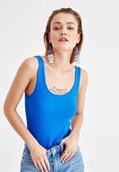 Bayan Mavi Kalın Askılı Pamuk Atlet