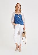 Bayan Mavi Önü Bağlama Detaylı Askılı Jean Bluz