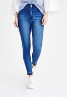 Bayan Lacivert Yüksek Bel Dar Paça Çift Düğme Detaylı Pantolon