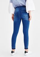 Bayan Lacivert Yüksek Bel Dar Paça Çift Düğme Detaylı Pantolon