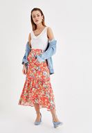 Bayan Çok Renkli Çiçek Baskılı Etek