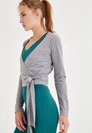 Bayan Gri Bağlama Detaylı Kruvaze Bluz