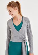 Bayan Gri Bağlama Detaylı Kruvaze Bluz