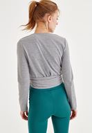 Bayan Gri Bağlama Detaylı Kruvaze Bluz