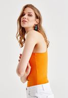 Bayan Turuncu U Yaka Kalın Askılı Bluz