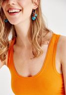 Bayan Turuncu U Yaka Kalın Askılı Bluz