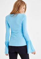 Bayan Mavi V Yaka Flare Kol Tişört