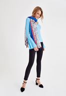 Bayan Mavi V Yaka Flare Kol Tişört