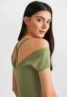 Bayan Yeşil Sırtı Biye Detaylı Tişört