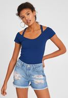 Bayan Lacivert Sırtı Biye Detaylı Tişört