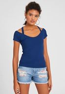 Bayan Lacivert Sırtı Biye Detaylı Tişört