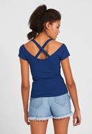 Bayan Lacivert Sırtı Biye Detaylı Tişört