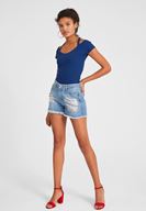 Bayan Lacivert Sırtı Biye Detaylı Tişört