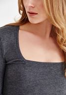 Bayan Füme Kare Yaka Uzun Kollu Tişört